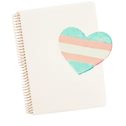 a spiral notebook with a chalk-drawn heart in the trans pride colors